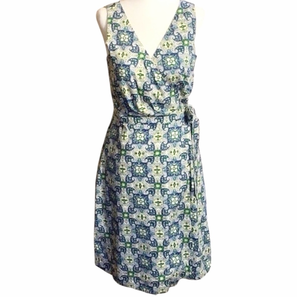 Tommy Hilfiger Floral Wrap Dress in Blue and Green Sz L